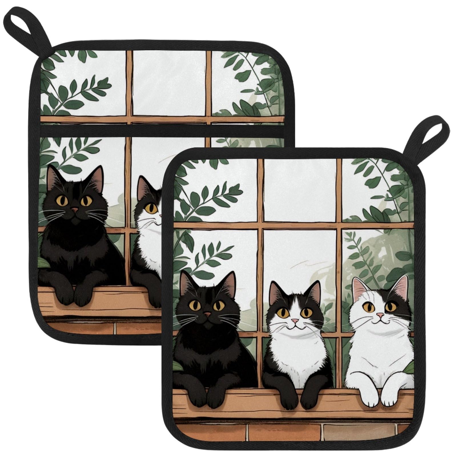 VAPOKF Cats Heat Resistant Pot Holders, Thick Pot Holders Pad with Hanging Loop for Kitchen, Oven Cloth Pads for Kitchen Baking Microwave Oven