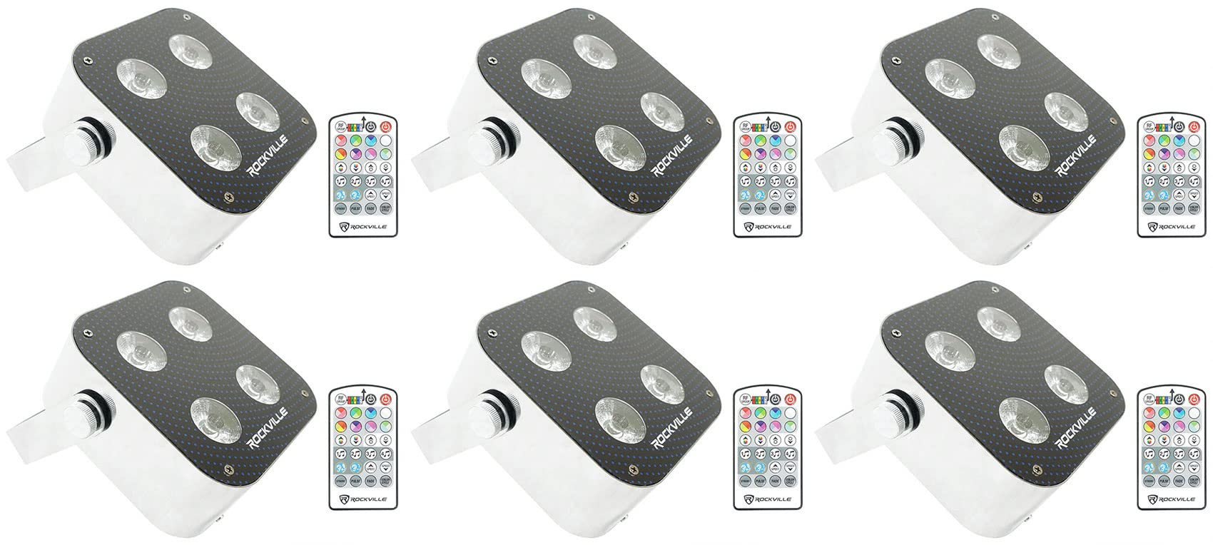 (6) Rockville MINI RF4 RGBWA+UV DMX DJ/Party LED Wash Lights+4-Ch. RF Par Remote