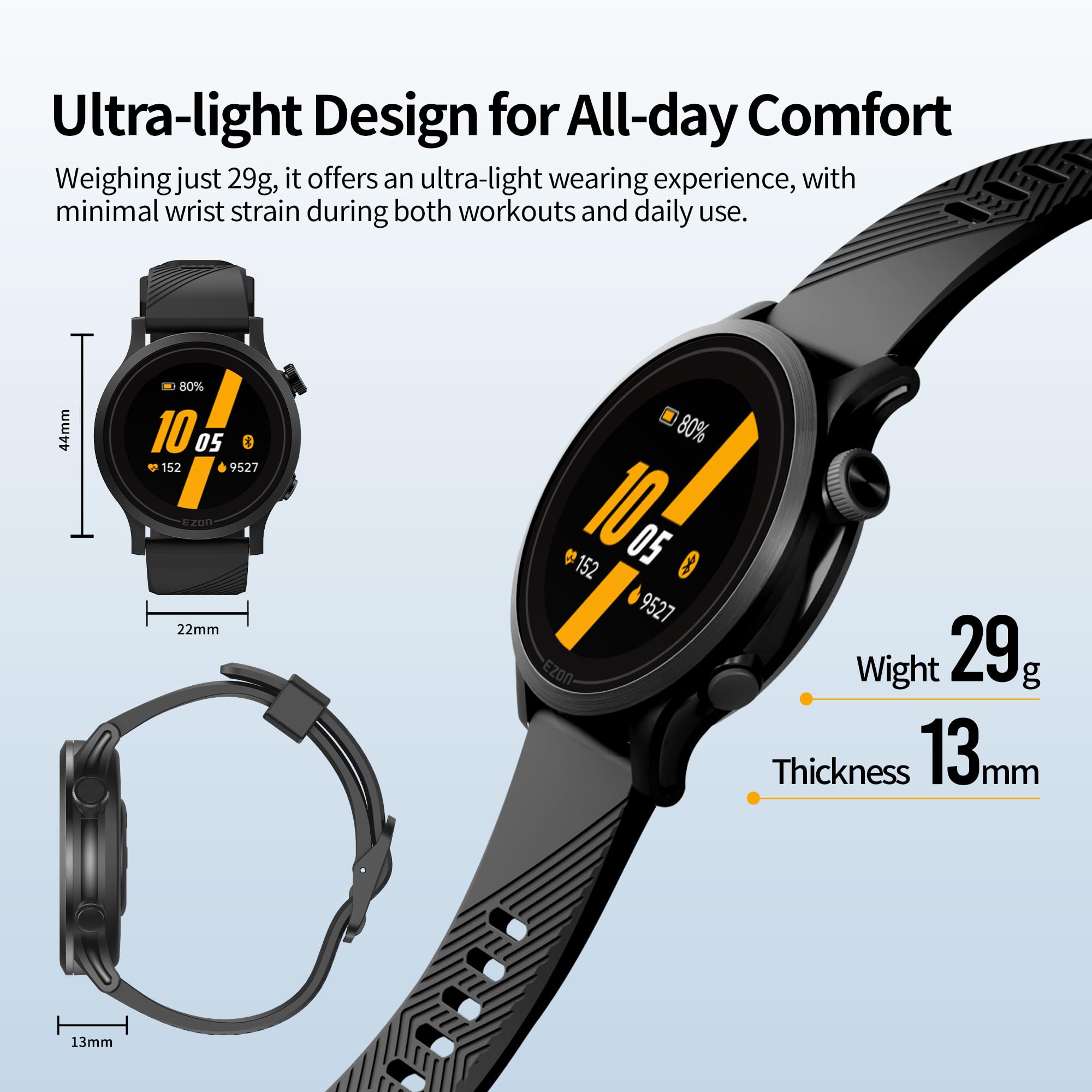 Ezon Sport-Laufuhr mit Premium-Dual-Frequenz-GPS, 5 ATM wasserdicht, 28 Sport-Modi, präzise Herzfrequenzüberwachung, ideal für Sportler, Outdoor-Abenteuer und Fitness-Enthusiasten