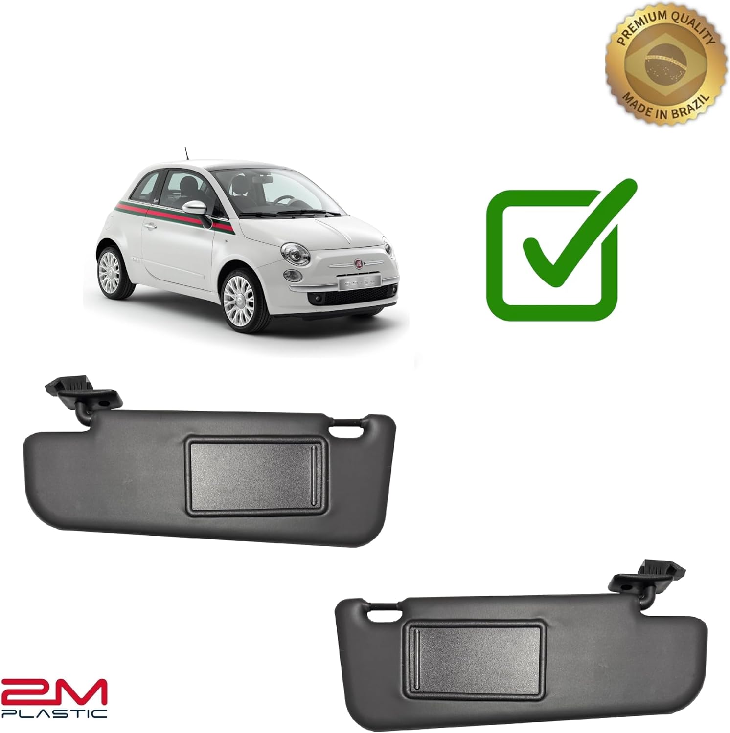 Sun Visor Compatible with Fiat 500 2012-2019 without Sunroof OE Quality 2M PLASTIC (Black - Pair)