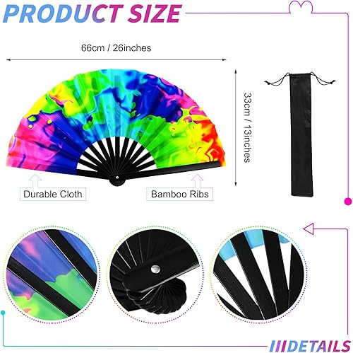 Miniatura 7 de Qunclay Ventilador de mano plegable grande con brillo UV, 12 piezas para hombres y mujeres, ventilador de mano chino japonés Clack con mariposa