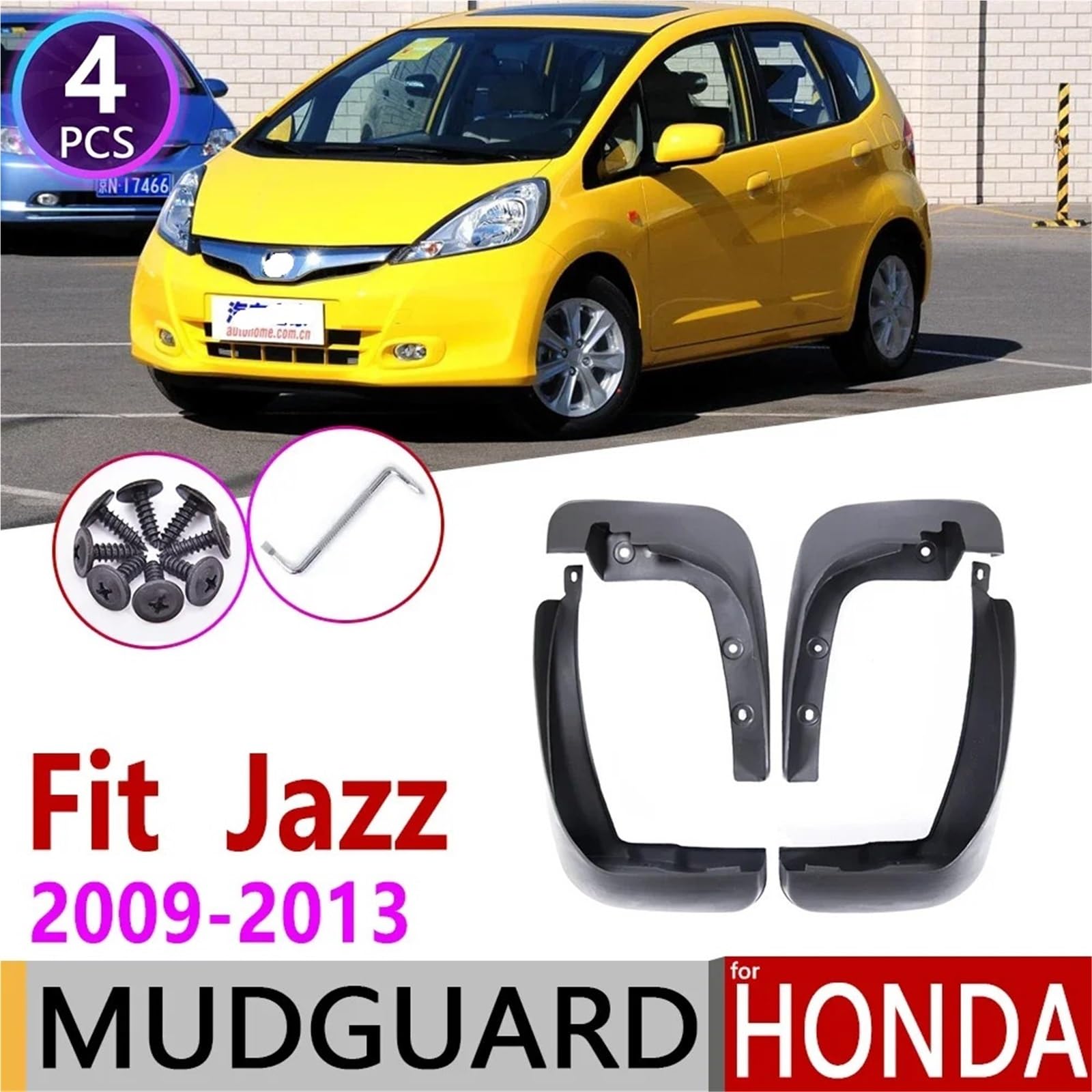 Set 4 Pezzi Paraspruzzi, Parafanghi, Protezioni Posteriori, Compatibile for Honda Jazz 2nd 2009-2013(Fit Facelift Model)