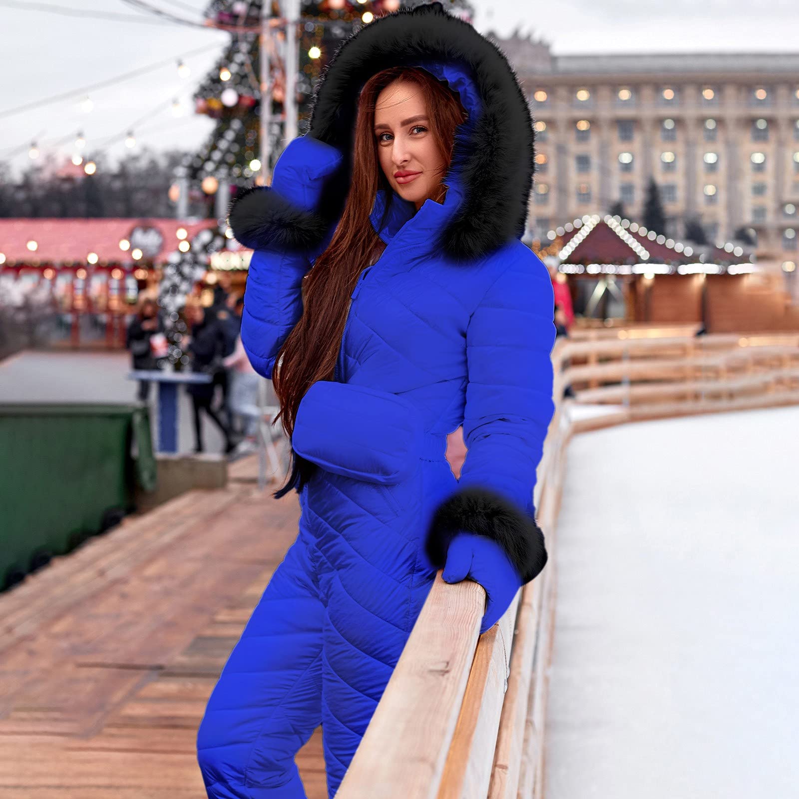 Tuta da neve da donna, tuta da sci da donna, tuta da sci, calda, calda, con cappuccio, per snowboard, per attività all'aria aperta, per lo sport, per lo sci, per lo snowboard