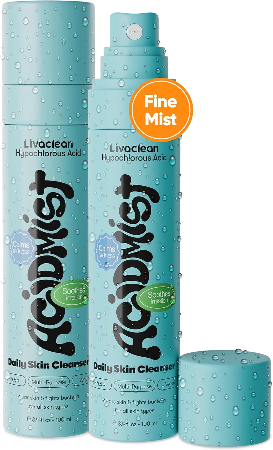 2 Pack Hypochlorous Acid Spray for Face & Body - 2 x 3.4 fl oz - Helps Reduce Redness and Breakouts - Multi-Purpose Travel Size Hypochlorous Spray - Topical Facial Skin Repair - pH-Balancing Toner