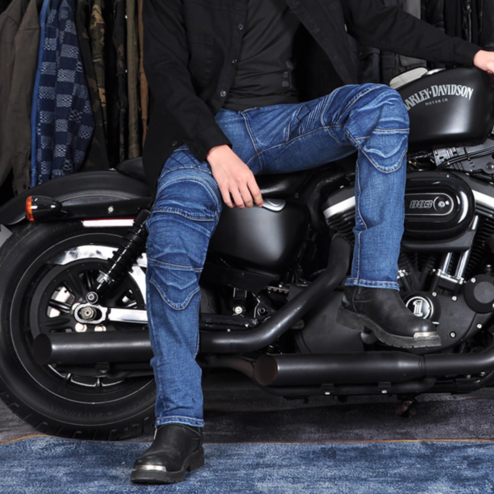 Dirt Bike Adventure Touring Pants ILM Motorcycle Riding Pants For Men - CE Armored Jeans With Kevlar Lining, Stretch Denim, For Dirt Bike & Touring Detachable Knee Hip Protectors Jeans - View #4