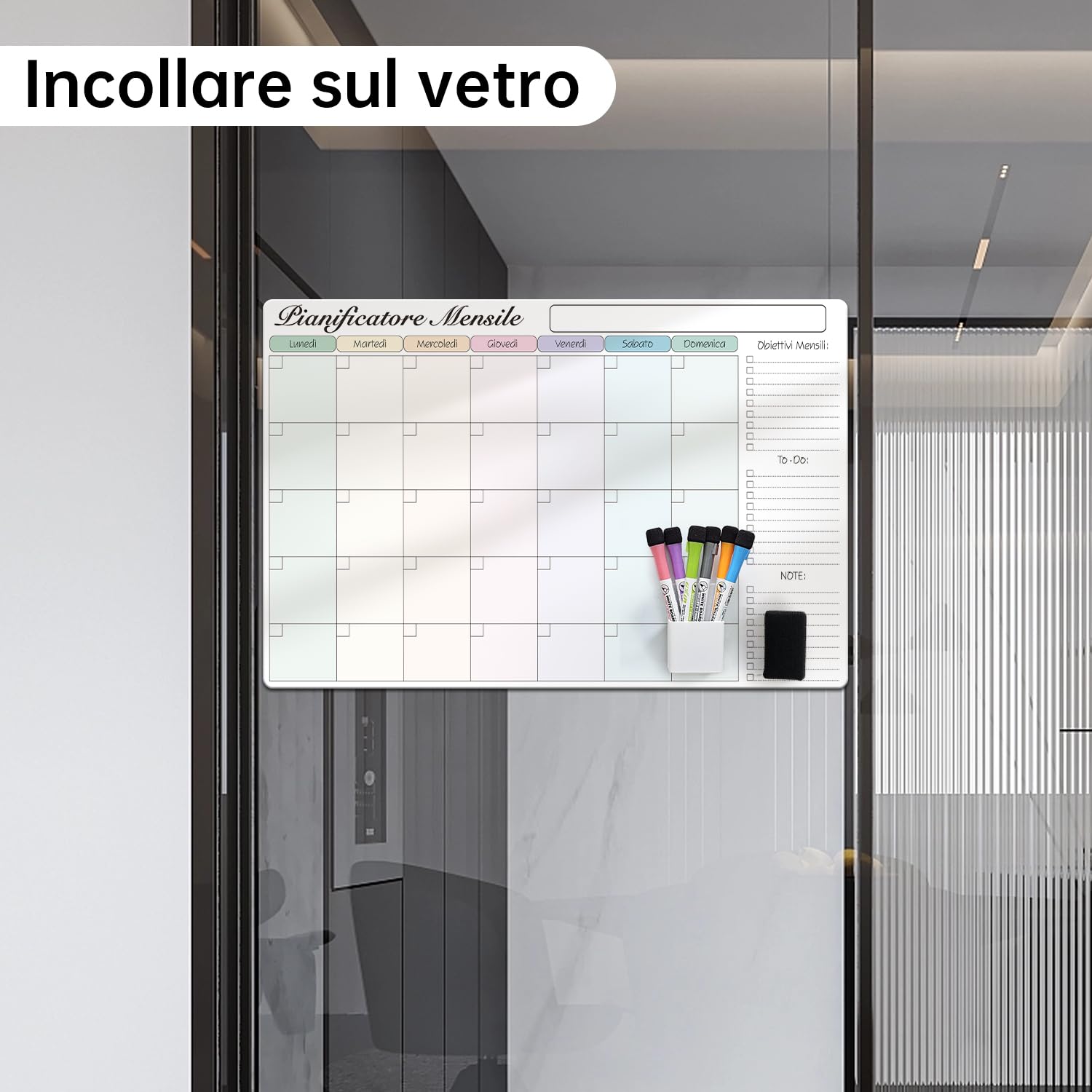 Lavagna Bianca Adesiva Mensile 60x40cm POPRUN - Calendario Familiare Cancellabile Per Parete - Foto 8