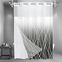 Vista 25 de Juego de cortina de ducha larga a rayas gris y blanco degradado sin gancho con forro a presión - Juego de cortina de ducha y forro de hotel