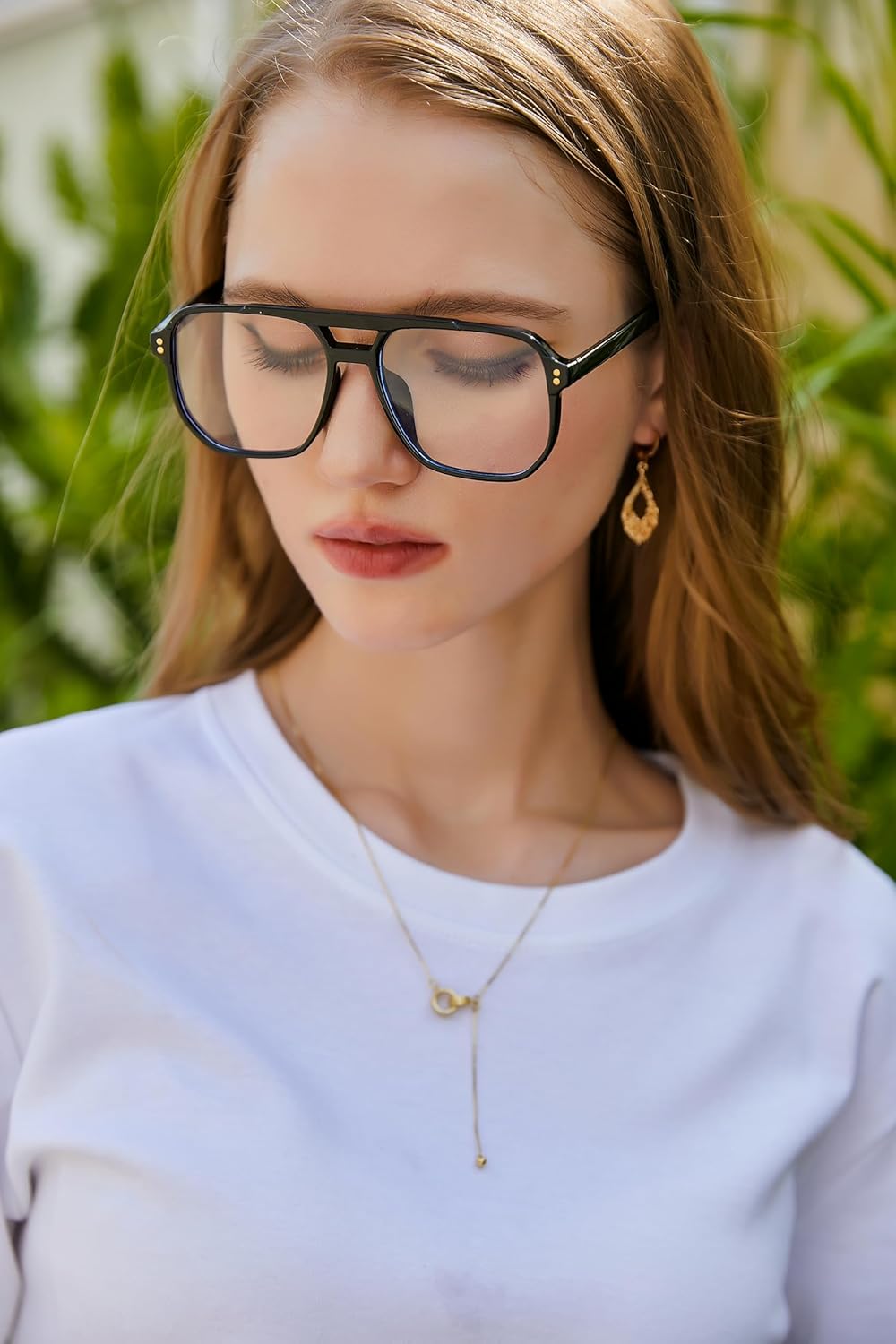 FEISEDY 2Pack Blue Light Blocking Glasses Fake Nerd Clear Square Computer Lightweight Pilot Glasses Frame Oversized B2866