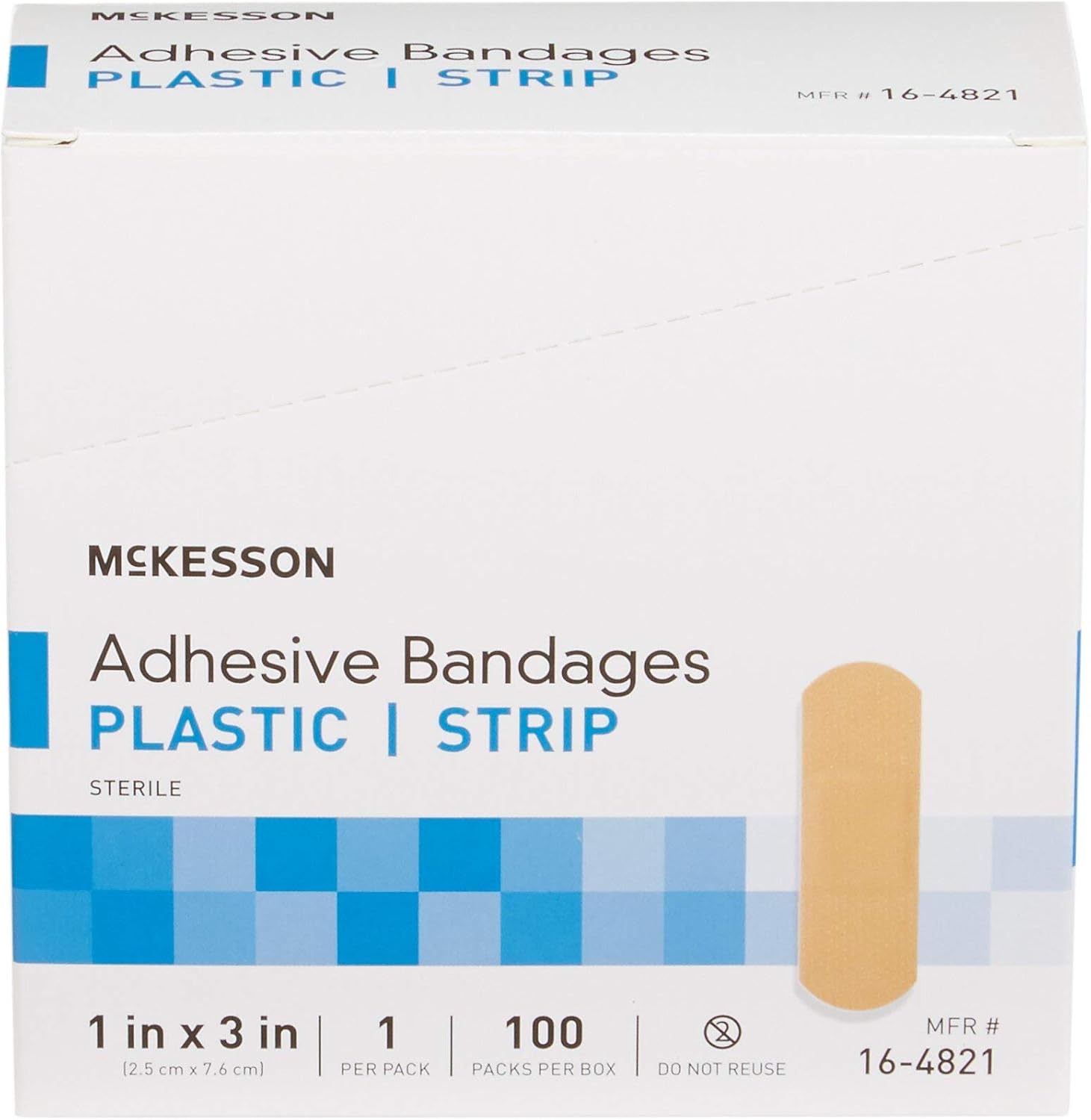 McKesson Adhesive Bandages, Sterile, Plastic Strip, 1 in x 3 in, 100 Count, 6 Packs, 600 Total