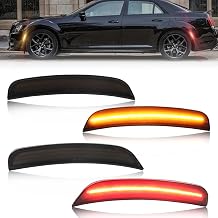 4 PCS LED Side Marker Lights for Chrysler 300 2015-2023, Full LED Front Amber & Rear Red Bumper Light, Smoked Lens Fender Side Marker Lamp