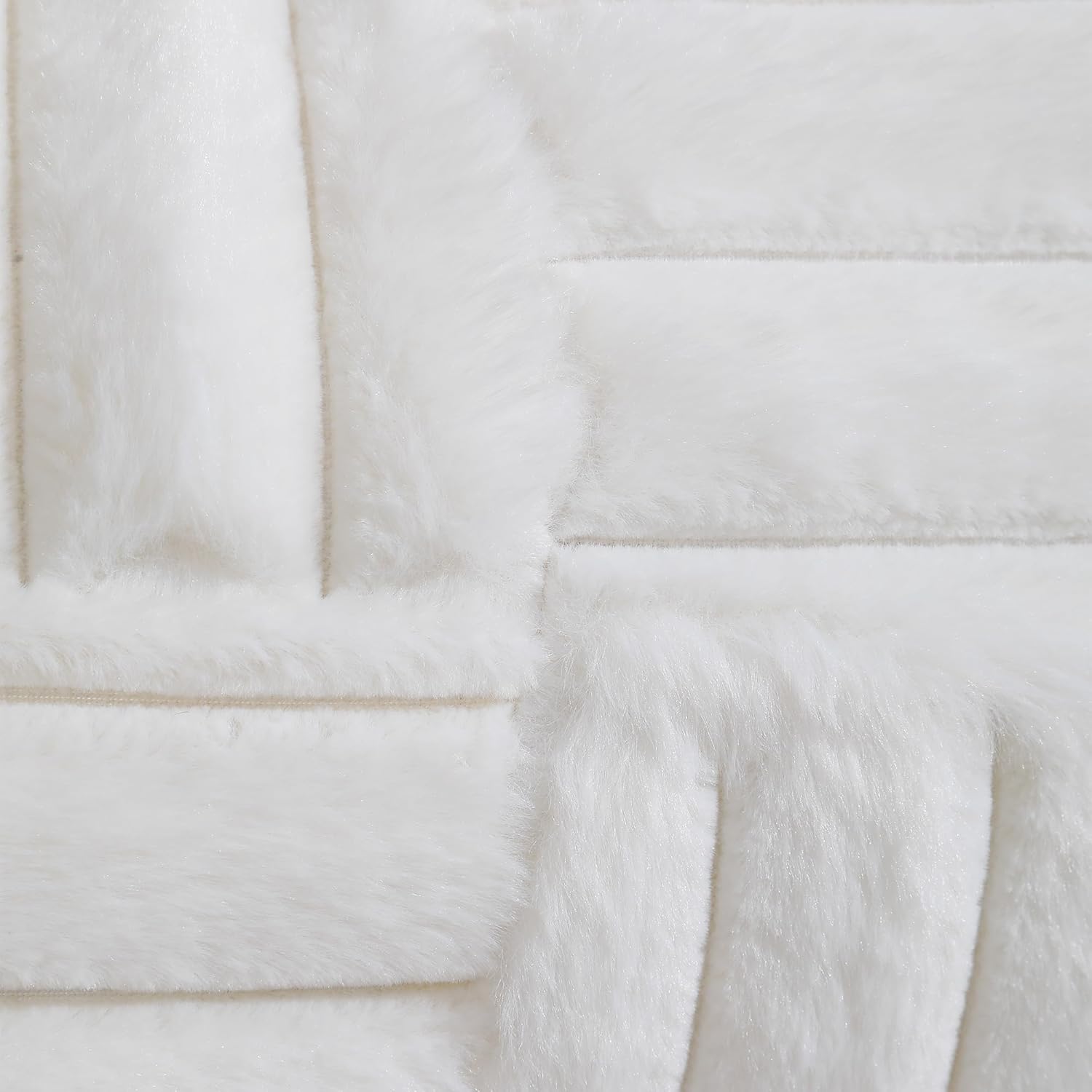 All Smiles Couch Decorative Throw Pillow Covers 16x16 Set of 2 Faux Fur Plush Soft Fluffy Velvet Cushion Case Cozy Fuzzy Striped Pillowcase Home Decor for Bed Sofa Living Room,Cream White - Image 4