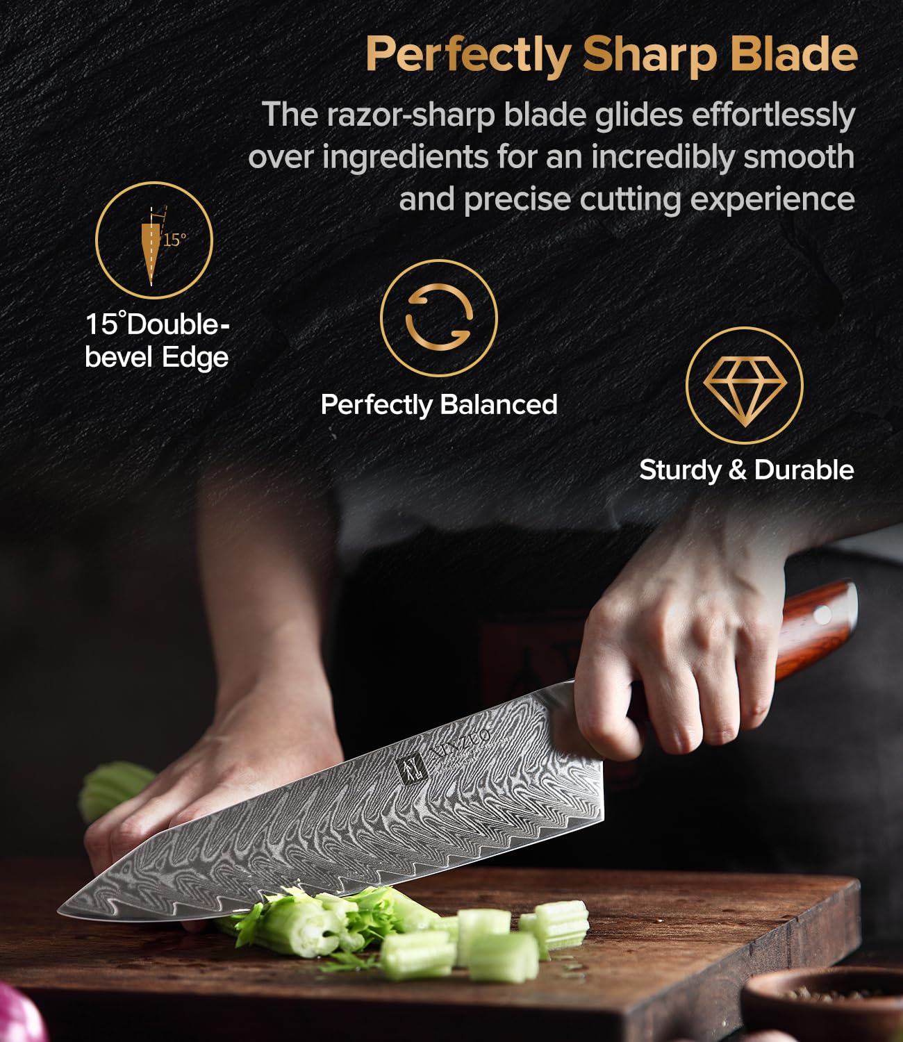XINZUO Acero de Damasco Cuchillo Chef, 21cm Kiritsuke Cuchillo de Cocinero, Profesional Forjado de Gyuto Cuchillos de Cocina, Mango de Madera de Rosa- con Funda Magnética