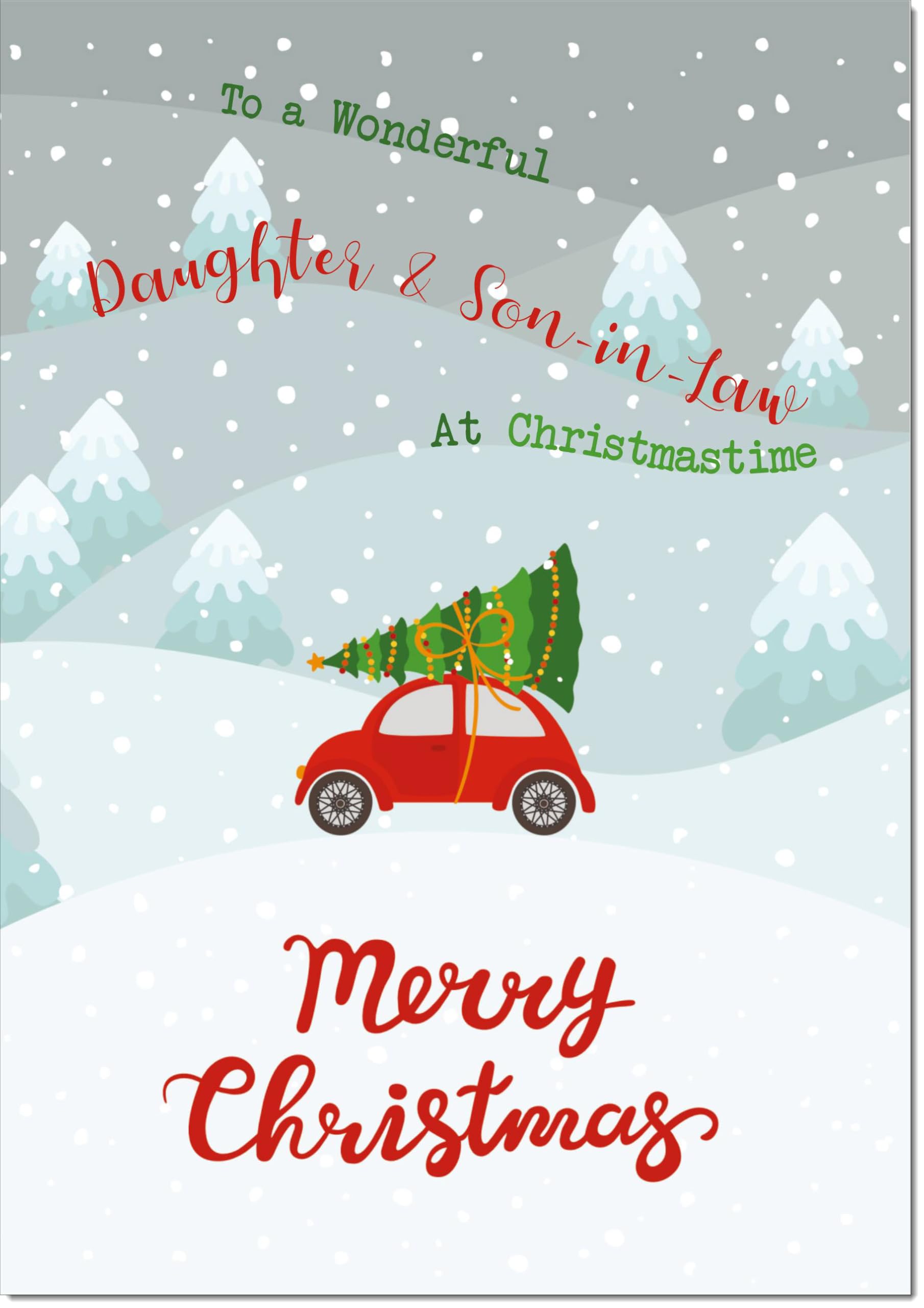 doodlecards Daughter and Son in Law Christmas Card Christmas Tree on Car Large A4 Size Christmas Card for Daughter & Son-in-Law with Plain Envelope