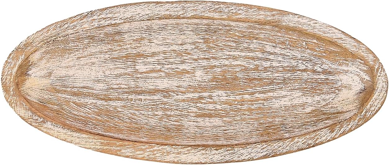 Decorative Bowl Mango Wood – Oval Whitewashed Bowl Rustic Farmhouse Centerpiece Tray for Coffee Table, Dining, or Kitchen Decor (14" X 6" X 2.3")