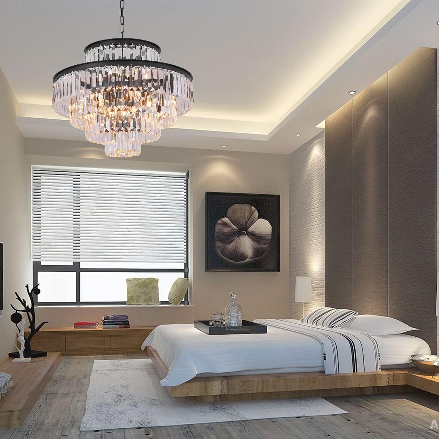 GMlixin Black Modern Crystal Chandelier Pendant Ceiling Lights Chandeliers Lighting Fixture for Dining Living Room Foyer Hallway 12-Lights (Dia 24 Inch) : Everything Else