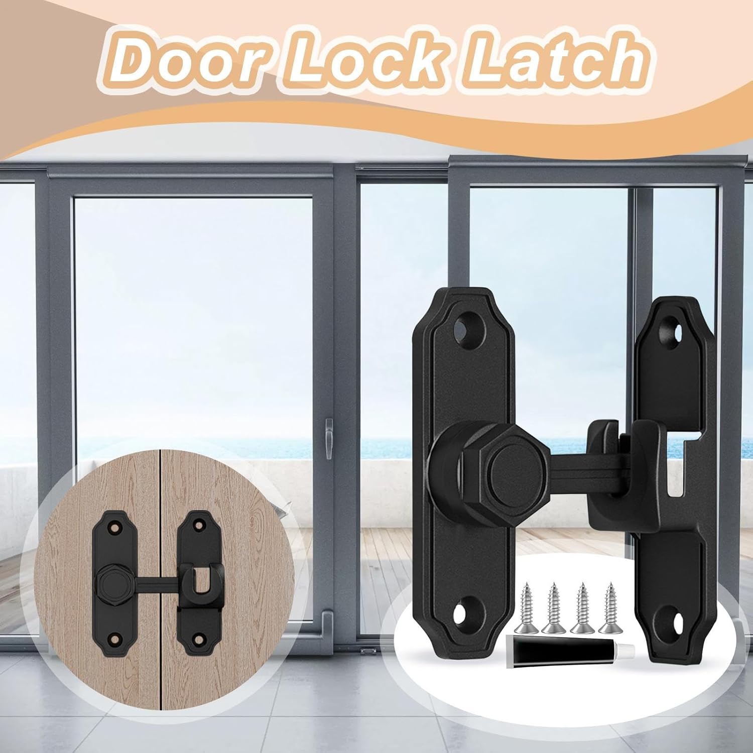 Sliding Barn Latch, Heavy Duty Door Lock, 3.15x2.56x0.16in Hook with Secure Bolts, Screen Door Hardware, Gate Lock with Sturdy Steel Design, Security Latch for Garage Barn