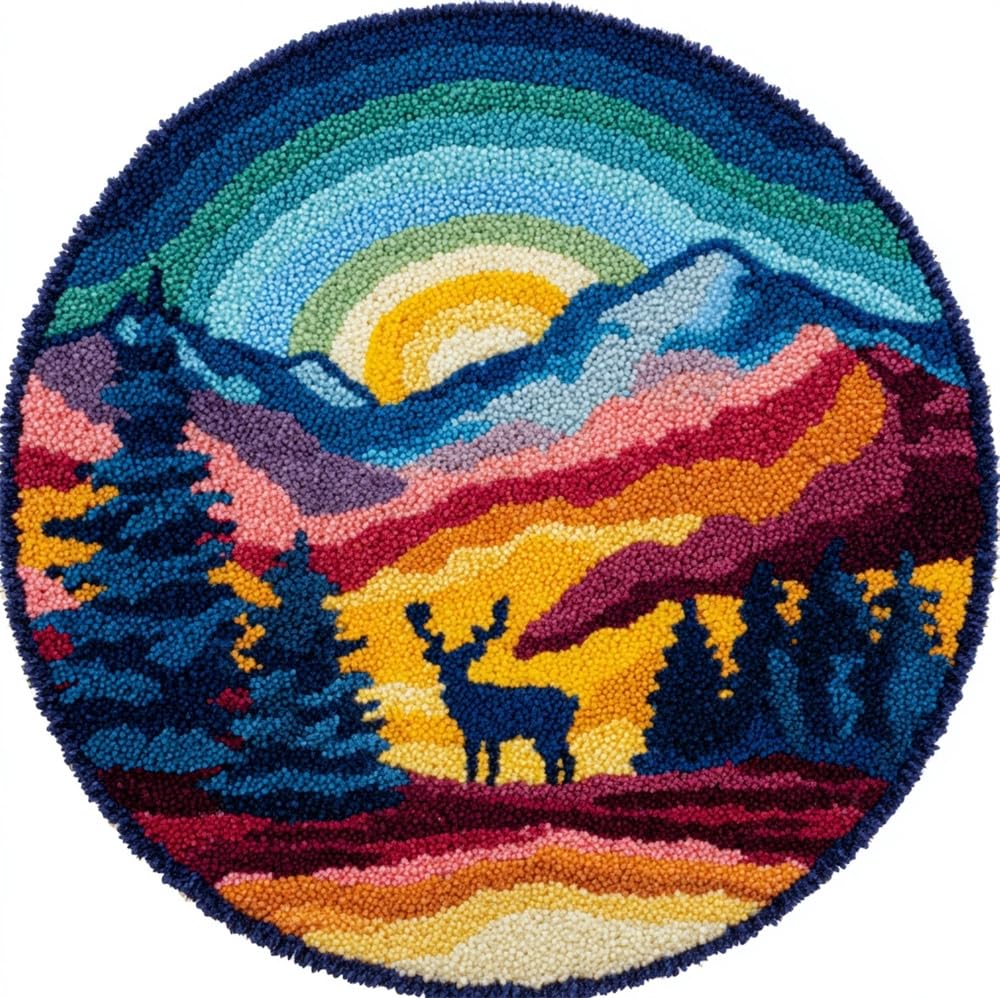 kitphoenix Latch Hook Kits for Adults, The Deer Under The Mountain