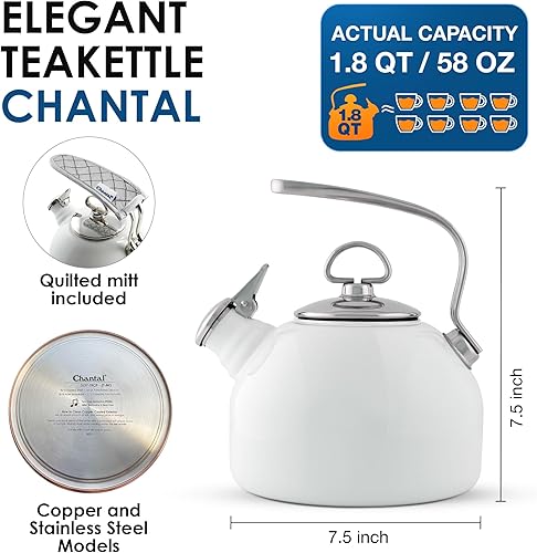 Miniatura 5 de Chantal Tea Kettle Classic Harmonica Whistling Teakettle 18 cuartos de galón color blanco