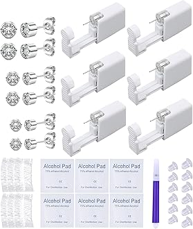 Disposable Ear Piercing Kit Ear Cartilage Piercing Gun Kit with Silver Round CZ Studs Easy and Safe Self for Own Use at Home(Silver Round CZ Pattern 432mm)