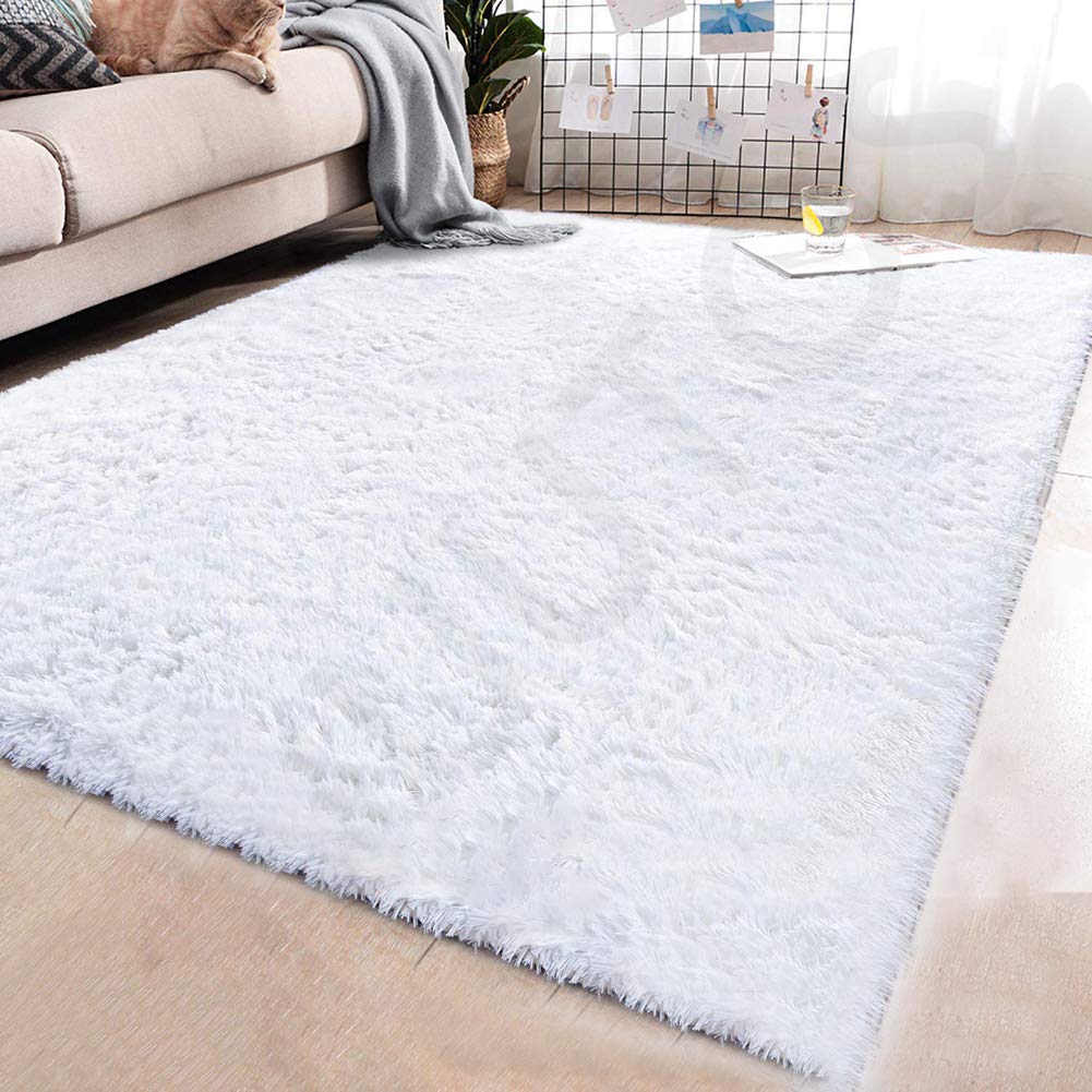 Kunstfell Dekofell Lammfellimitat Teppich, Teppich Kurzflor, Antistatisch Robust Qualität, für Wohnzimmer Esszimmer Gästezimmer, Weiß, 40 x 90 cm