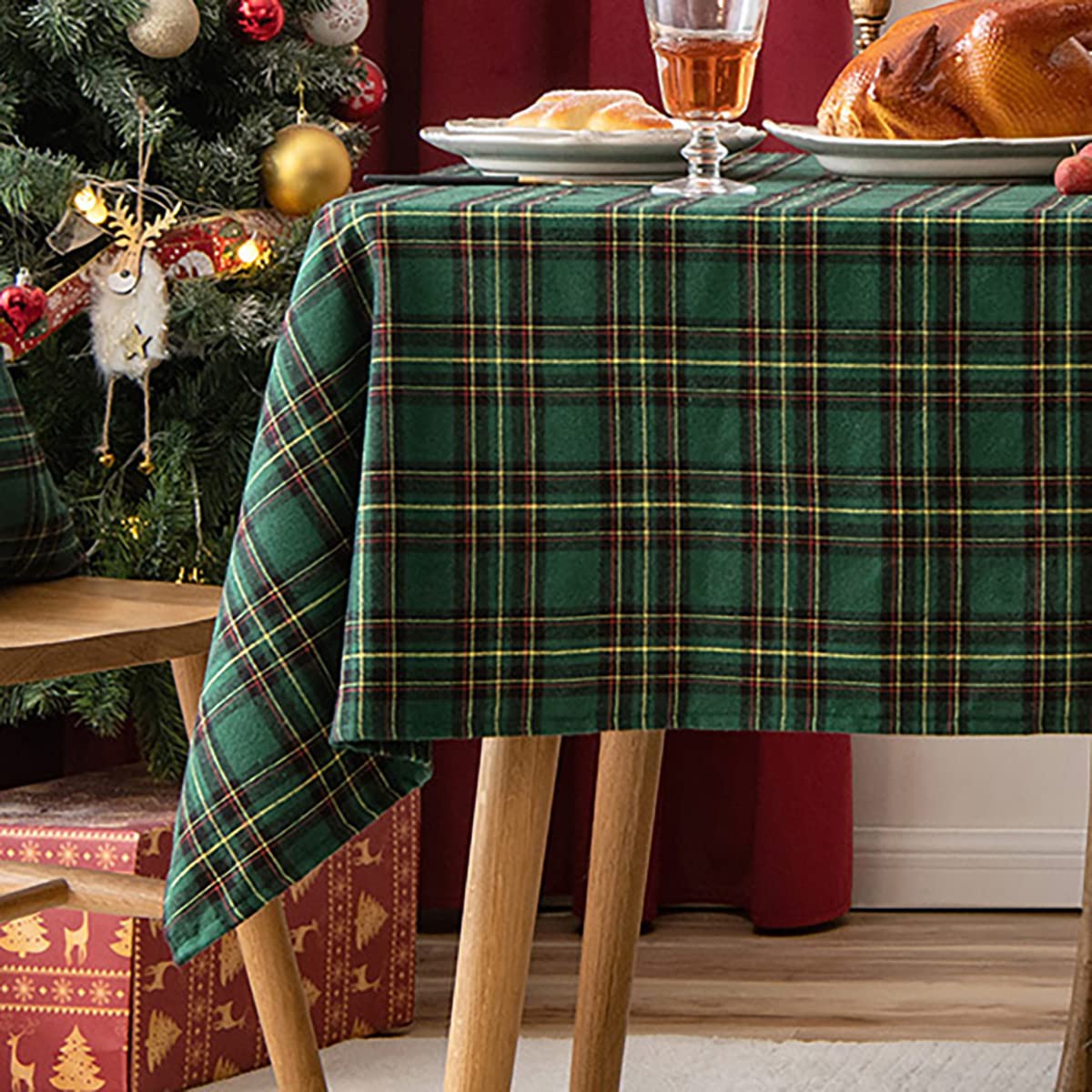 Amacoam Kersttafelkleed rechthoekig kersttafelkleed rood wit strik
