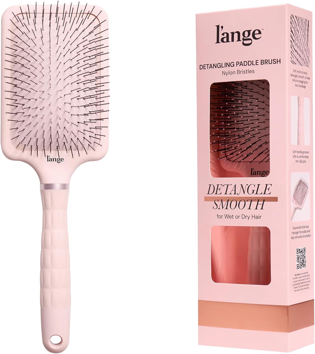 Detangling Paddle Brush | Gentle Nylon Bristles for Wet & Dry Hair | Smooth Detangling & Scalp Massage | Lightweight, Non-Slip Handle | Works for All Hair Types (Blush)