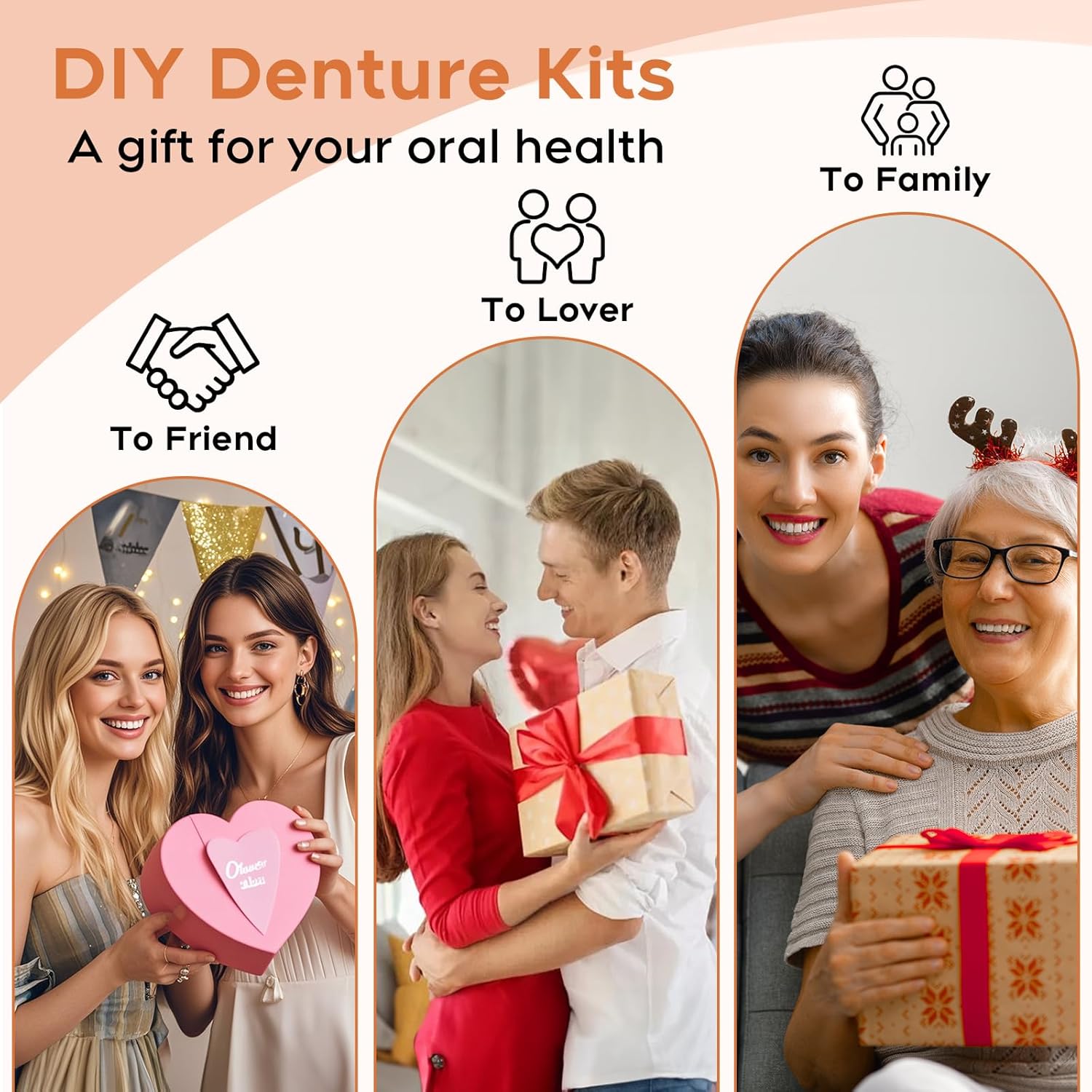 Do It Yourself Dentures Fake -Teeth Top and Bottom Temporary Teeth - Denture Kit for Women and Men - Create Your Perfect Smile at Home-LP-Red