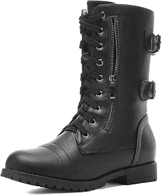 DREAM PAIRS Women's Winter Faux Fur Lined Mid Calf Riding Combat Boots