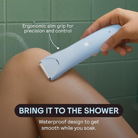 MERIDIAN Slimmer Trimmer Electric Bikini Line & Pubic Hair Trimmer for Women, Body Hair Groomer for Intimate Areas, Legs & Underarms, Waterproof & Rechargeable, Sky