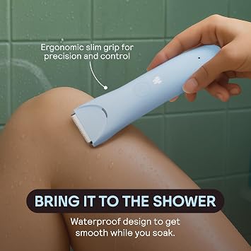 MERIDIAN Slimmer Trimmer Electric Bikini Line & Pubic Hair Trimmer for Women, Body Hair Groomer for Intimate Areas, Legs & Underarms, Waterproof & Rechargeable, Sky