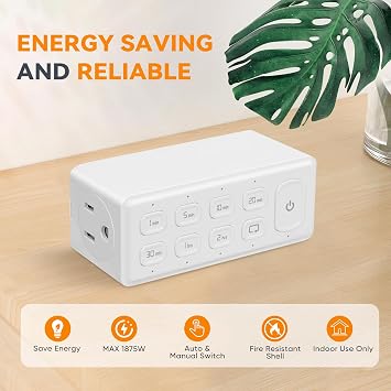 TOPELER Countdown Timer Dual Outlet, Programmable Electrical Timers Outlets with Repeat Function, Up to 4H for Lights, Fan, Appliance, Electric Bike, 3-Prong, 15A/1875W, 12 HP, 2 Pack
