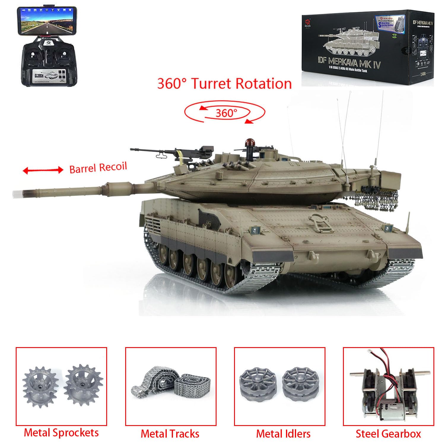 Amazon.com: wheelfun 1:16 Heng Long 3958 RC Main Battle Tank IDF