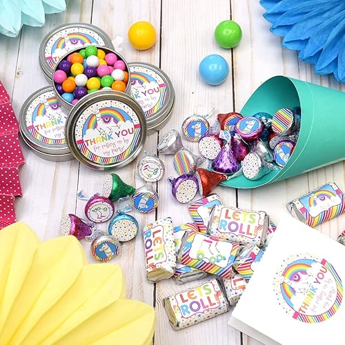 Miniatura 7 de Kit de calcomanías para fiesta de cumpleaños de patinaje de llama arco iris, 429 piezas. Incluye 60 calcomanías circulares de 2 pulgadas para