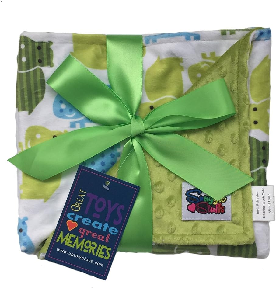 Snuggle Stuffs Baby Reversible Minky Dot Stroller Blanket - (Moss (Green Hippos)