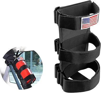 Ziciner Fire Extinguisher Holder 2.5-3LB Adjustable Roll Bar, American Flag Pattern Extinguishers Strap Bartact, Universal Car Accessories for Cars, SUVs, Trucks, and More Black