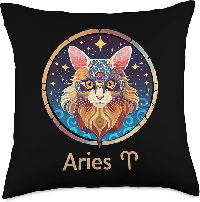 Zodiac Sign Aries - Cat Illustration Throw Pillow