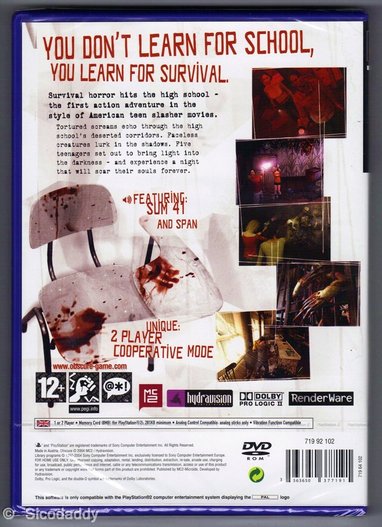 Obscure Play 2 Com Capa E Pôster Ps2