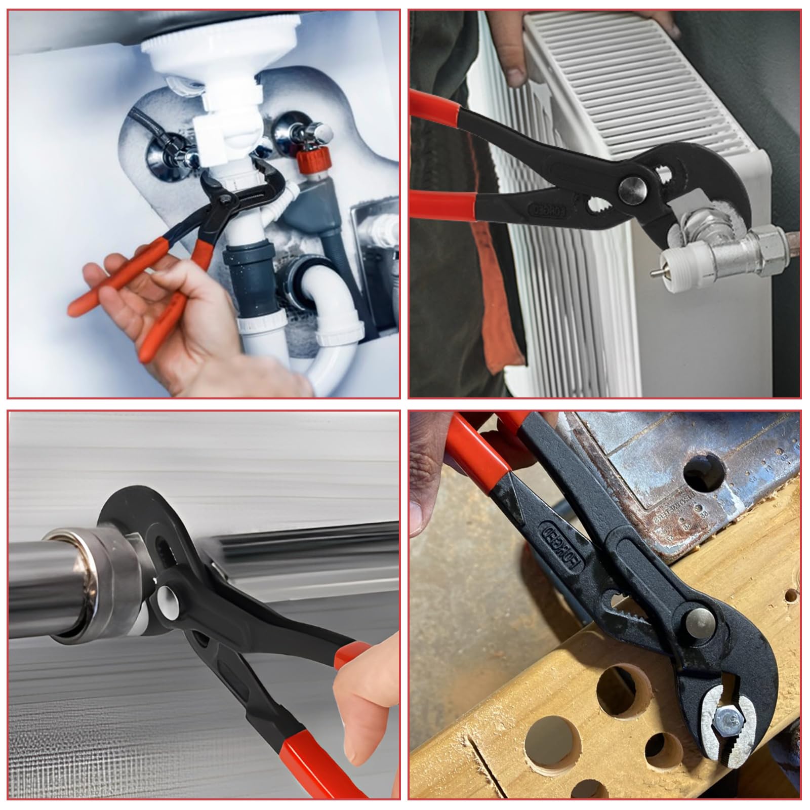 JMIATRY Lot de 3 pinces multiprises 180 mm/250 mm/310 mm avec poignées rouges confortables pour les réparations domestiques, les poignées, les écrous, les vis, les tuyaux et les raccords