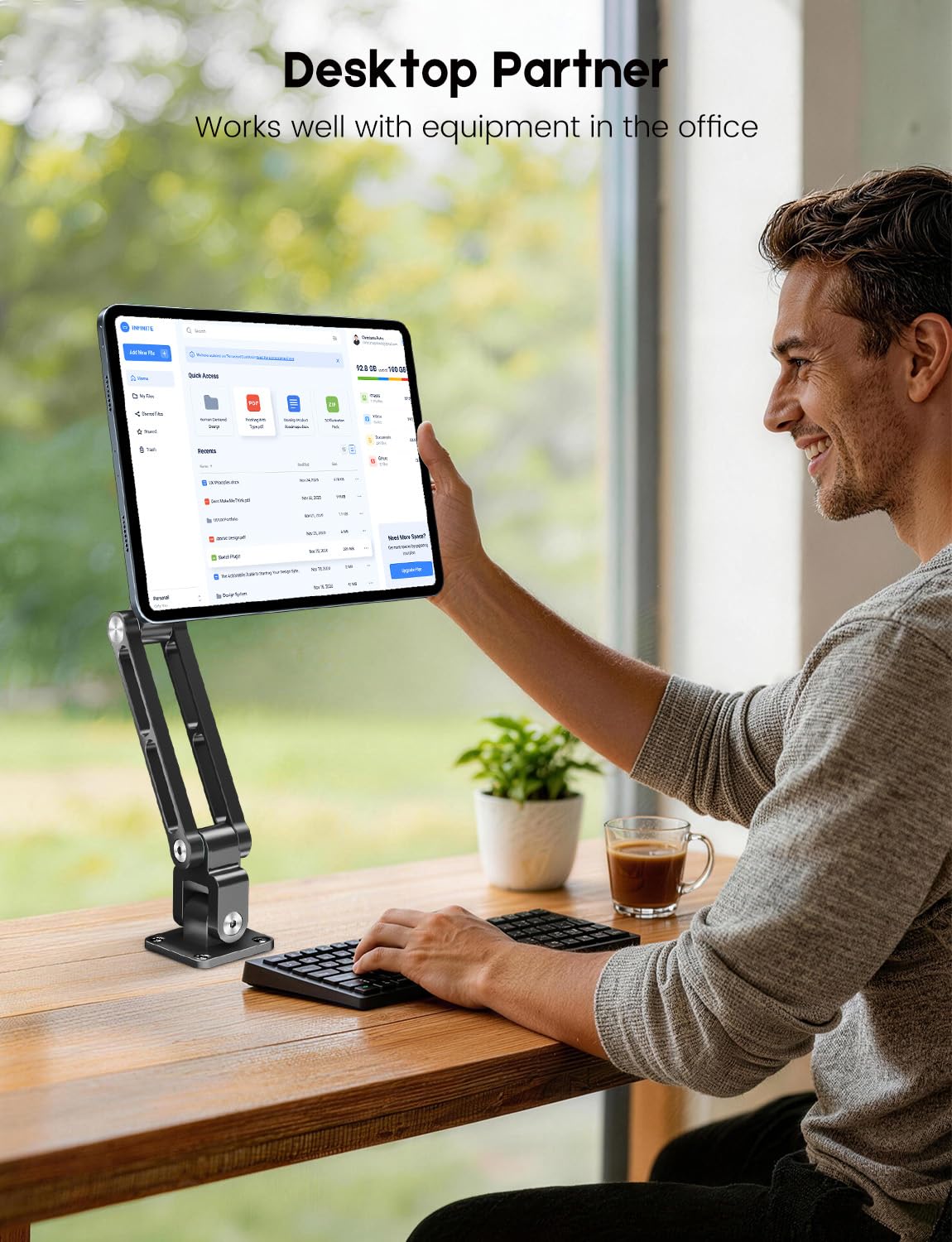 OHLPRO Supporto da parete per tablet magnetico in alluminio, girevole con giunto a 360°, compatibile con iPad Pro Air Mini, Galaxy Tab, iPhone, 4,7-13 pollici