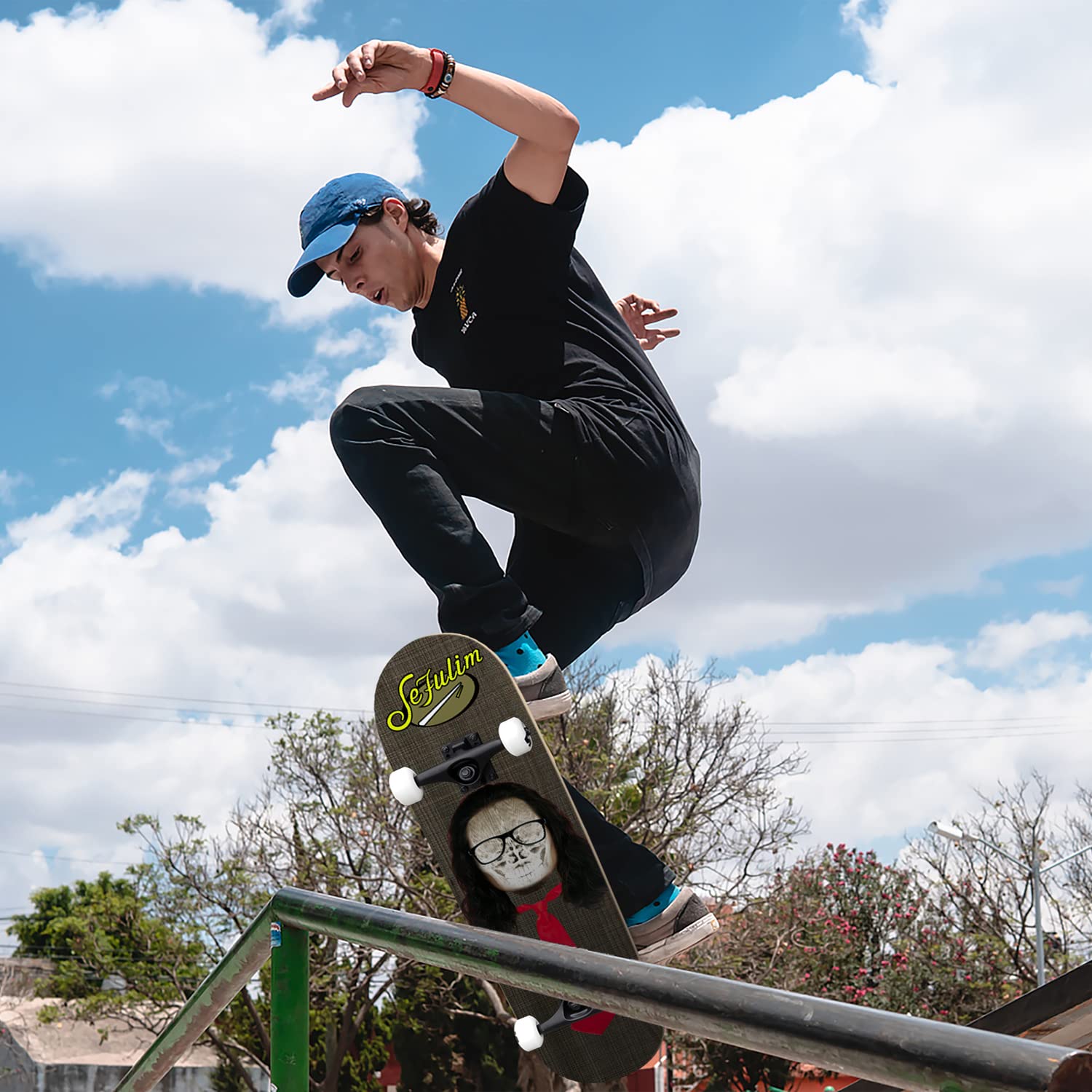 Completo Skateboard para Principiantes, 79 x 20 cm Completo Skateboard para Adolescentes Adultos, 9 Capas Monopatín de Madera de Arce ABEC-7 Skateboard, Longboards