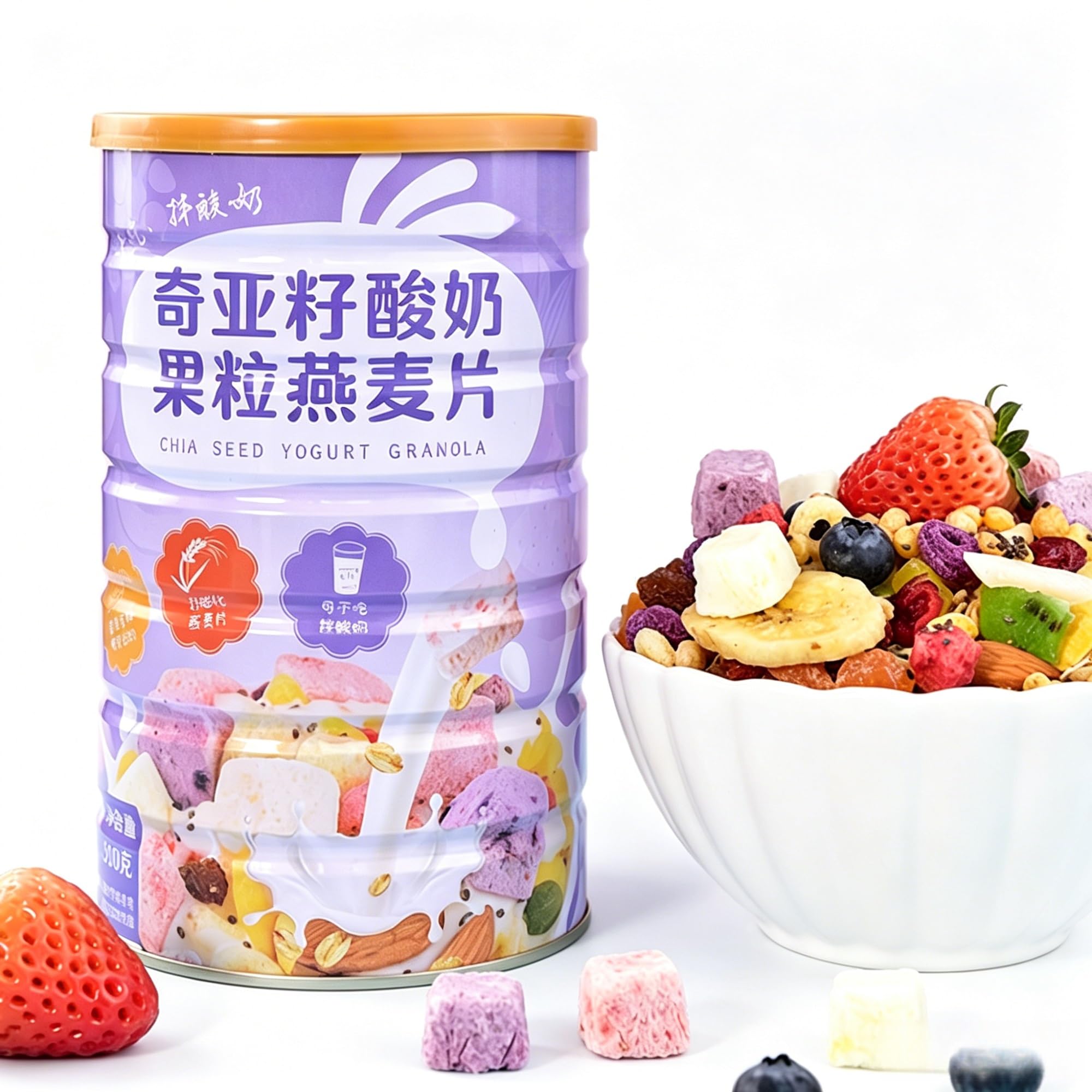 Cereal de yogur con semillas de chía: avena mezclada con trozos de fruta y bocadillos integrales(1pcs)