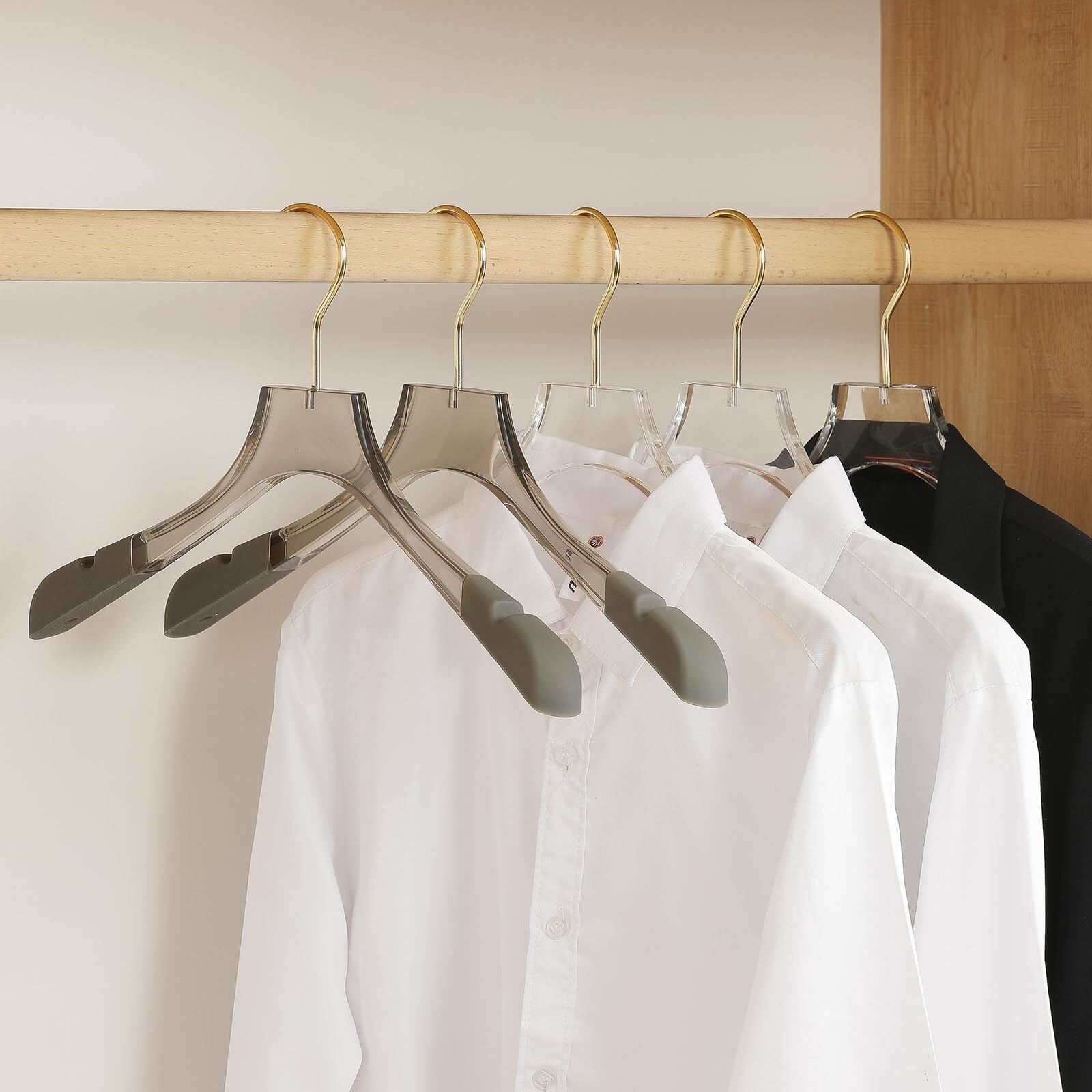 Perchas Armario Vestidor Percha De Acrílico con Hombros Anchos Hecha Material Cristalino Antideslizante Duraderas Ahorra Espacio(Transparent)