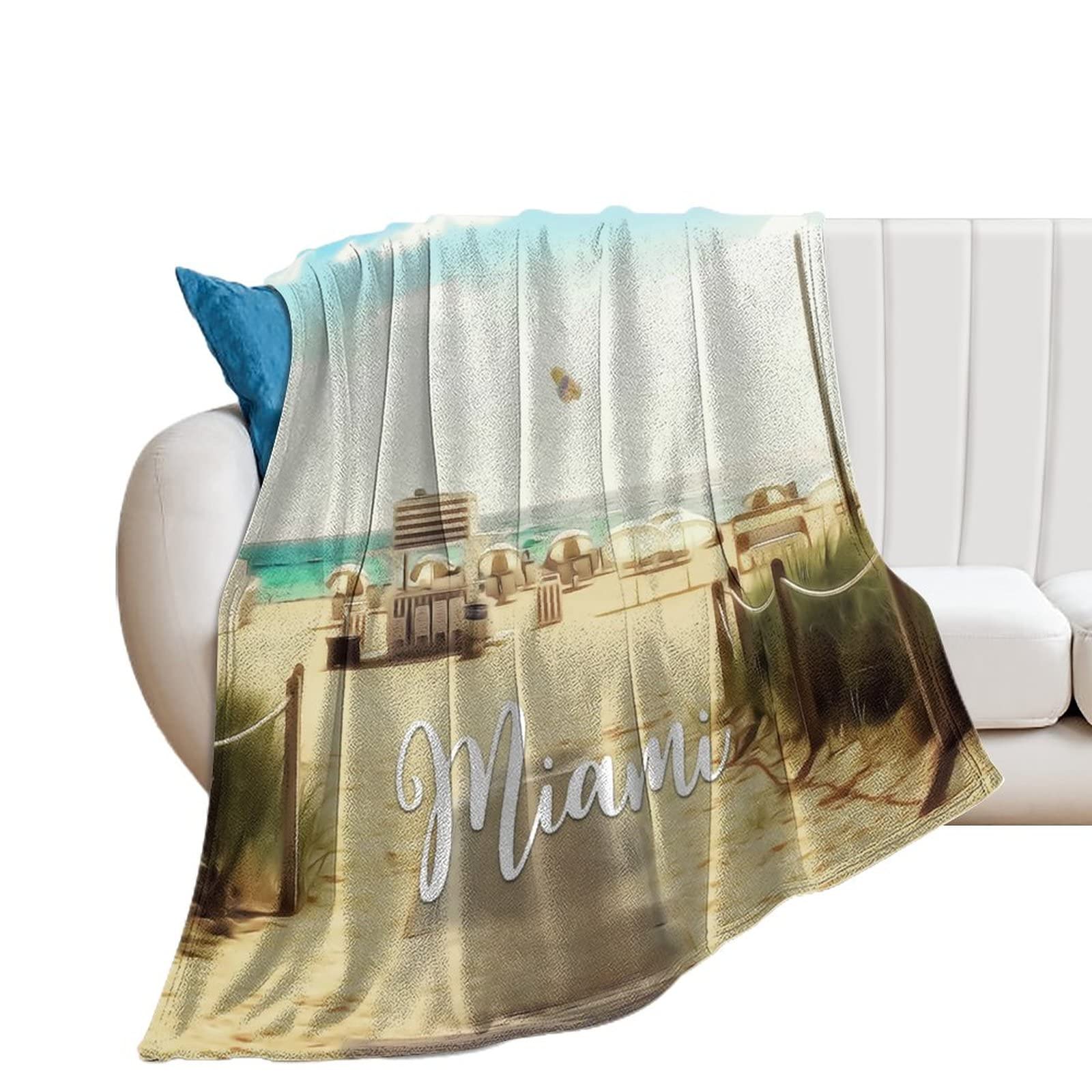 Couverture en flanelle Miami haut de gamme - Plaid lit et canapé pelucheux motif urbain