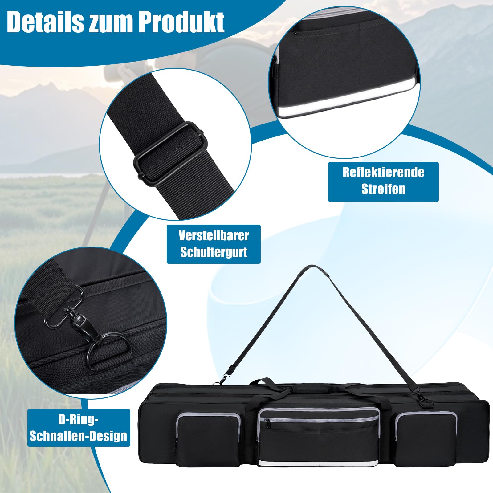 OUUTMEE Bolsa de transporte para trípode, bolsa grande para trípode fotográfico con separadores acolchados extraíbles, bolsa de soporte de luz con base acolchada a prueba de golpes para trípodes de