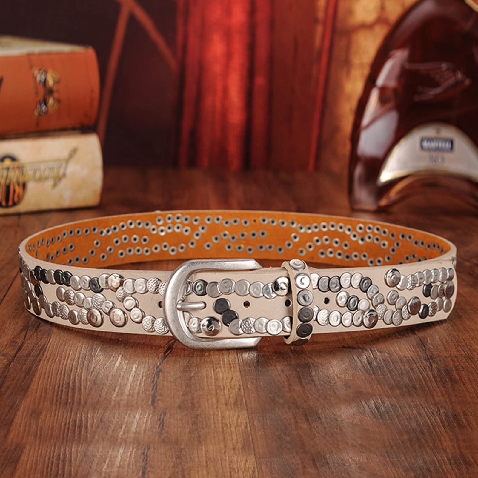 Pasek Unisex W Stylu Western Punk Rock Retro – Nity Kształcie Kółek, Skóra Z Metalowymi Ćwiekami, Błyszczący, Szerokość 38 Mm, Do Jeansów, Spodni I Sukienki