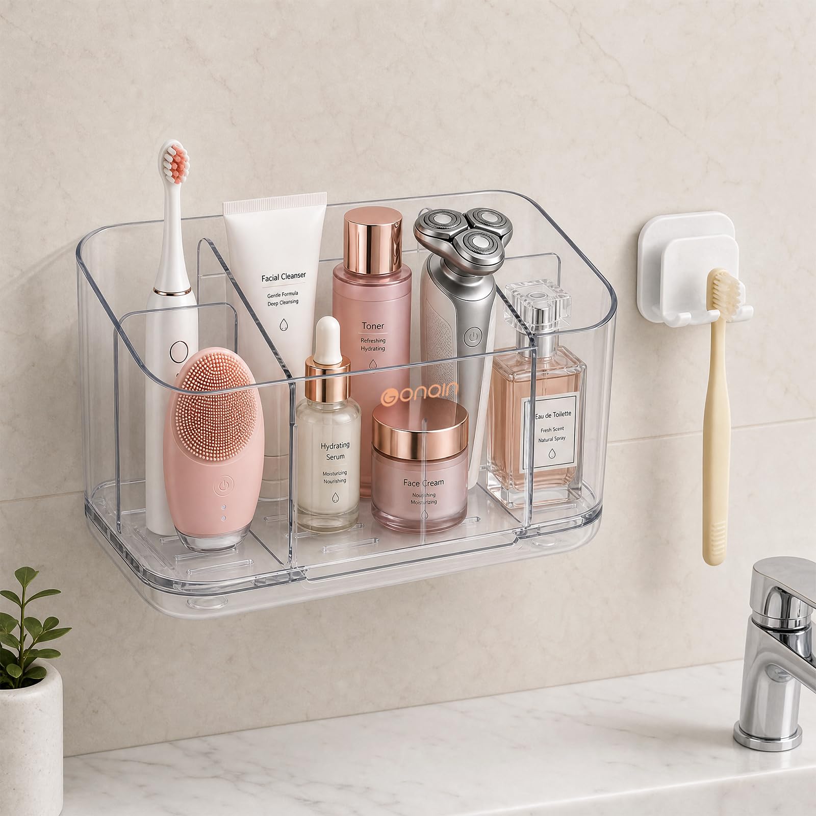 Toothbrush Holder Wall Mounted, 5 Slot Detachable, with Drainage Holes