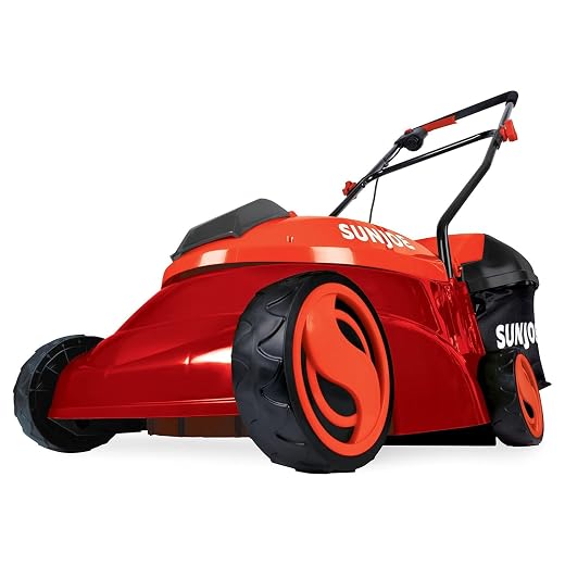Sun Joe MJ401C 14-Inch 28-Volt Cordless Push Lawn Mower, w/10.6-Gallon Collection Bag, 3-Position Height Adjustment, Safety Key, 14 inches, Green