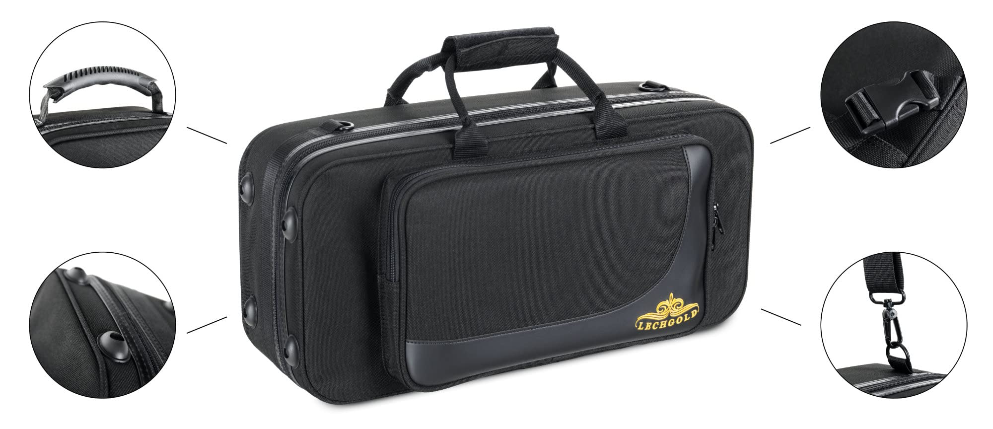 Custodia Leggera Lechgold per Tromba Bb - Lightcase per tutte le trombe comuni con valvole Perinet - Imbottitura termica - Tasca esterna - Set zaino - Bocchino e accessori - Nero