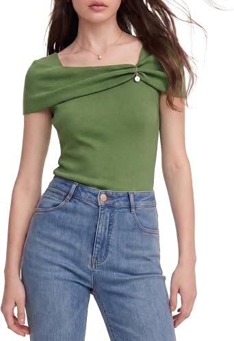 GOELIA Off Shoulder Women Knit Top Trendy Summer Tops Beach Vacation Pullover Tank Tops Travel Business Casual Outfits