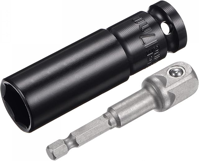 sourcing map 1/2" Drive Socket Accessory Set, 17mm Deep 6-Point Impact Socket 3" Length and 1/4" Hex Shank Adapter